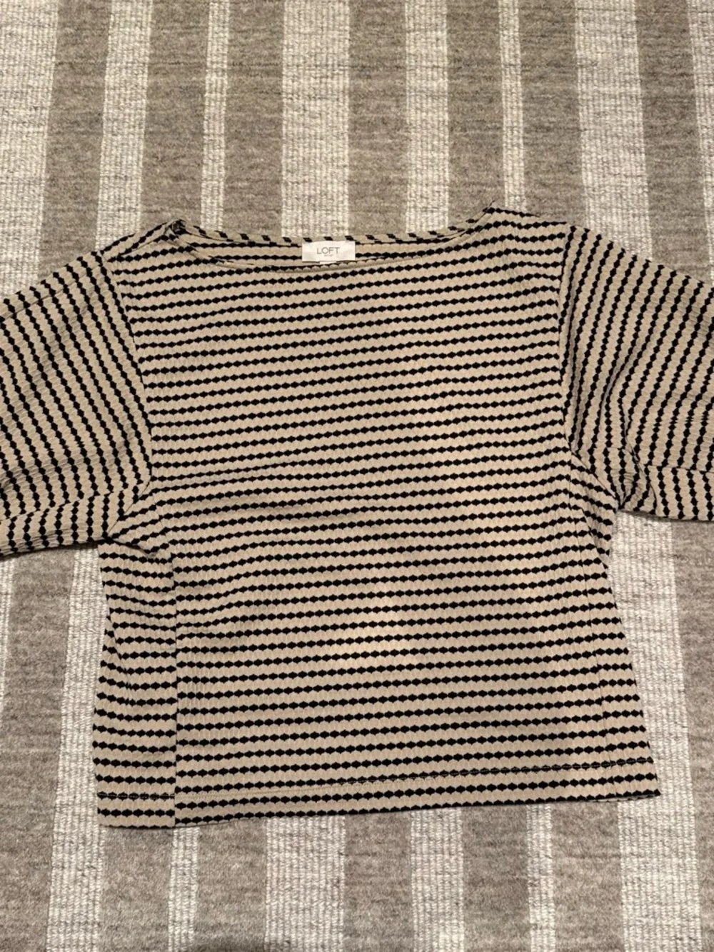 LOFT Beige and Black Textured Dot Stripe Knit Top